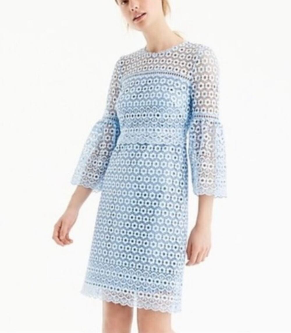 J. Crew Daisy Lace Bell Sleeve Sheath Dress 6 Petite Light Blue